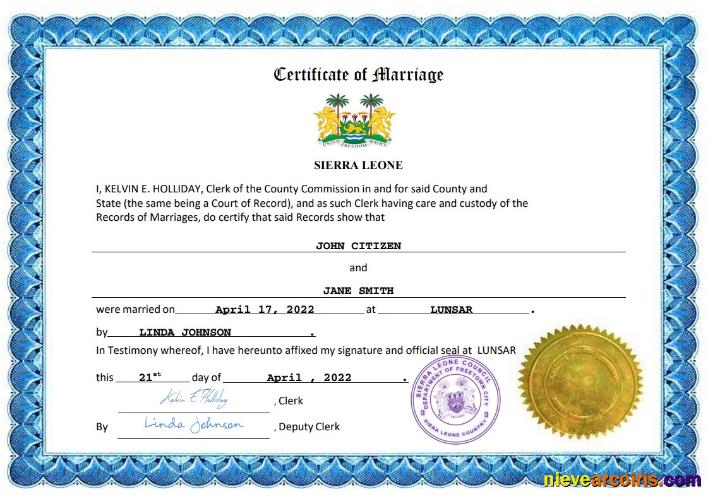 Sierra Leone marriage certificate
